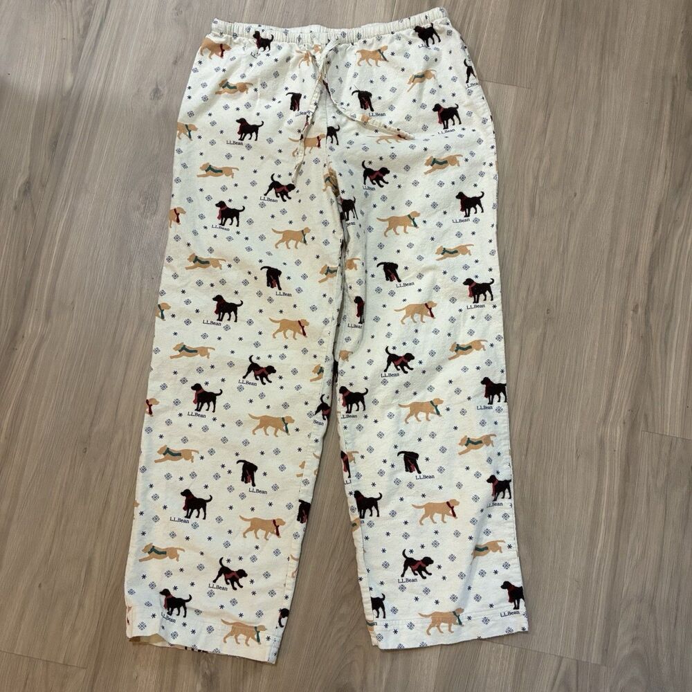 LL Bean Pajama Pants Womens M Labrador Dog Snowflake 100% Cotton
